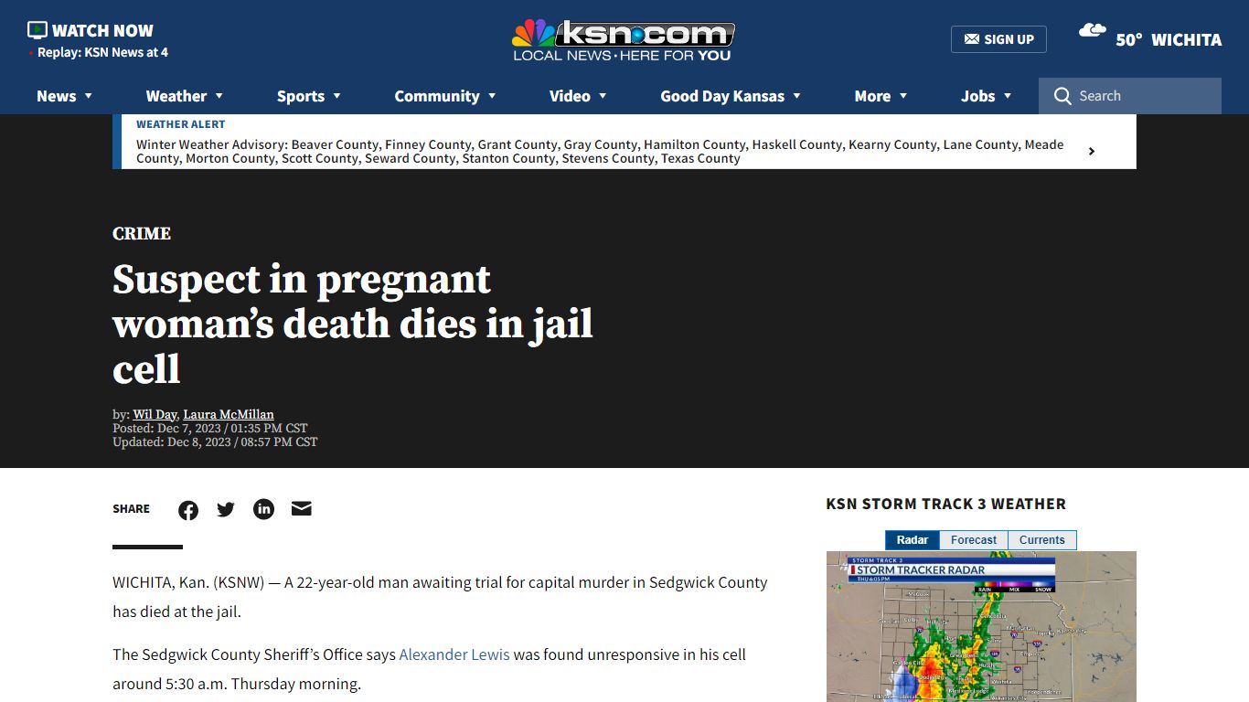 Inmate charged with murder dies in Sedgwick County Jail - KSN-TV